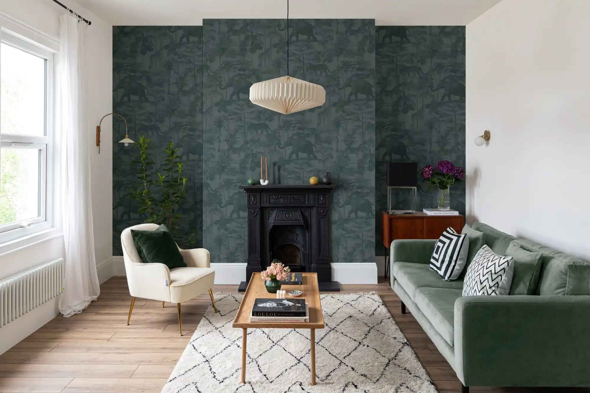Luxury wallpaper installation in a Houston living room
